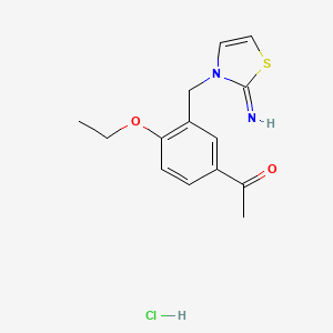 molecular formula C14H17ClN2O2S B2566429 1-{4-Ethoxy-3-[(2-imino-2,3-dihydro-1,3-thiazol-3-yl)methyl]phenyl}ethan-1-one hydrochloride CAS No. 1052542-76-3