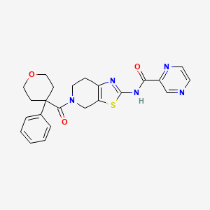 molecular formula C23H23N5O3S B2566460 N-(5-(4-phenyltetrahydro-2H-pyran-4-carbonyl)-4,5,6,7-tetrahydrothiazolo[5,4-c]pyridin-2-yl)pyrazine-2-carboxamide CAS No. 1351655-36-1