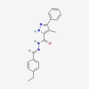 molecular formula C20H20N4O B2566462 N'-[(E)-(4-ethylphenyl)methylidene]-4-methyl-3-phenyl-1H-pyrazole-5-carbohydrazide CAS No. 306759-19-3