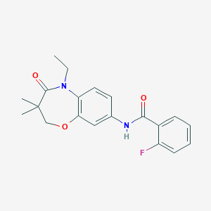 molecular formula C20H21FN2O3 B2566592 N-(5-ethyl-3,3-dimethyl-4-oxo-2,3,4,5-tetrahydro-1,5-benzoxazepin-8-yl)-2-fluorobenzamide CAS No. 921562-29-0