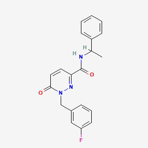 molecular formula C20H18FN3O2 B2566606 1-[(3-fluorophenyl)methyl]-6-oxo-N-(1-phenylethyl)-1,6-dihydropyridazine-3-carboxamide CAS No. 1049500-27-7
