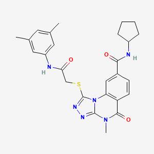 molecular formula C26H28N6O3S B2566618 N-cyclopentyl-1-({[(3,5-dimethylphenyl)carbamoyl]methyl}sulfanyl)-4-methyl-5-oxo-4H,5H-[1,2,4]triazolo[4,3-a]quinazoline-8-carboxamide CAS No. 1111222-02-6