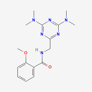 molecular formula C16H22N6O2 B2566674 N-((4,6-bis(dimethylamino)-1,3,5-triazin-2-yl)methyl)-2-methoxybenzamide CAS No. 2034426-12-3