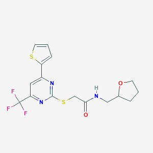 molecular formula C16H16F3N3O2S2 B256668 N-[(OXOLAN-2-YL)METHYL]-2-{[4-(THIOPHEN-2-YL)-6-(TRIFLUOROMETHYL)PYRIMIDIN-2-YL]SULFANYL}ACETAMIDE 