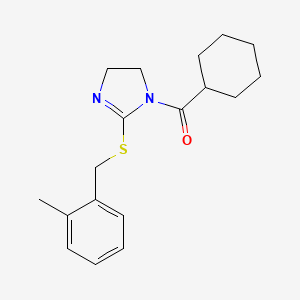 molecular formula C18H24N2OS B2566706 cyclohexyl(2-((2-methylbenzyl)thio)-4,5-dihydro-1H-imidazol-1-yl)methanone CAS No. 851800-95-8