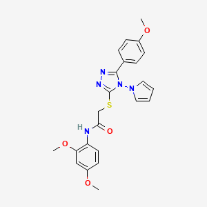 molecular formula C23H23N5O4S B2566707 N-(2,4-dimethoxyphenyl)-2-{[5-(4-methoxyphenyl)-4-(1H-pyrrol-1-yl)-4H-1,2,4-triazol-3-yl]sulfanyl}acetamide CAS No. 896299-94-8