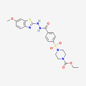 molecular formula C22H25N5O6S2 B2566744 Ethyl 4-((4-(2-(6-methoxybenzo[d]thiazol-2-yl)hydrazinecarbonyl)phenyl)sulfonyl)piperazine-1-carboxylate CAS No. 851979-85-6