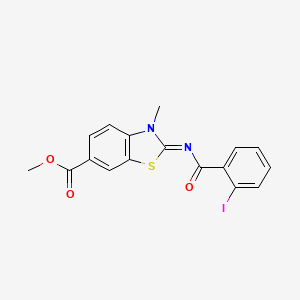 molecular formula C17H13IN2O3S B2566758 methyl (2E)-2-[(2-iodobenzoyl)imino]-3-methyl-2,3-dihydro-1,3-benzothiazole-6-carboxylate CAS No. 865545-25-1