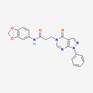 molecular formula C21H17N5O4 B2566767 N-(2H-1,3-benzodioxol-5-yl)-3-{4-oxo-1-phenyl-1H,4H,5H-pyrazolo[3,4-d]pyrimidin-5-yl}propanamide CAS No. 946234-90-8