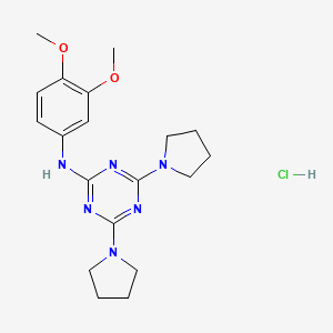 molecular formula C19H27ClN6O2 B2566817 N-(3,4-dimethoxyphenyl)-4,6-bis(pyrrolidin-1-yl)-1,3,5-triazin-2-amine hydrochloride CAS No. 1179452-08-4