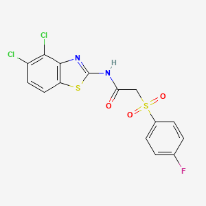 molecular formula C15H9Cl2FN2O3S2 B2566857 N-(4,5-dichloro-1,3-benzothiazol-2-yl)-2-(4-fluorobenzenesulfonyl)acetamide CAS No. 895484-00-1