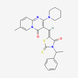 (Z)-5-((7-methyl-4-oxo-2-(piperidin-1-yl)-4H-pyrido[1,2-a]pyrimidin-3-yl)methylene)-3-(1-phenylethyl)-2-thioxothiazolidin-4-one