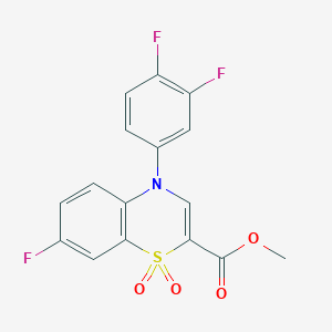 molecular formula C16H10F3NO4S B2566966 methyl 4-(3,4-difluorophenyl)-7-fluoro-4H-1,4-benzothiazine-2-carboxylate 1,1-dioxide CAS No. 1291844-34-2