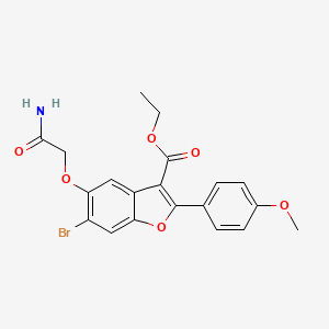 molecular formula C20H18BrNO6 B2566985 Ethyl 5-(2-amino-2-oxoethoxy)-6-bromo-2-(4-methoxyphenyl)-1-benzofuran-3-carboxylate CAS No. 896824-94-5