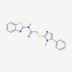 molecular formula C19H16N4OS2 B2567003 N-(1,3-benzothiazol-2-yl)-2-[(1-methyl-5-phenyl-1H-imidazol-2-yl)sulfanyl]acetamide CAS No. 941969-84-2