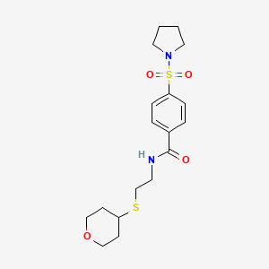 molecular formula C18H26N2O4S2 B2567087 N-[2-(oxan-4-ylsulfanyl)ethyl]-4-(pyrrolidine-1-sulfonyl)benzamide CAS No. 1903842-43-2