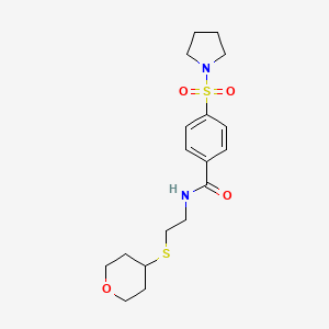 4-(pyrrolidin-1-ylsulfonyl)-N-(2-((tetrahydro-2H-pyran-4-yl)thio)ethyl)benzamide