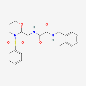 molecular formula C21H25N3O5S B2567120 N-{[3-(benzenesulfonyl)-1,3-oxazinan-2-yl]methyl}-N'-[(2-methylphenyl)methyl]ethanediamide CAS No. 872881-40-8