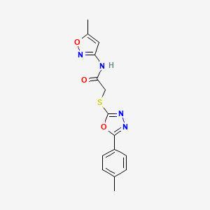 molecular formula C15H14N4O3S B2567156 N-(5-methylisoxazol-3-yl)-2-((5-(p-tolyl)-1,3,4-oxadiazol-2-yl)thio)acetamide CAS No. 497927-12-5