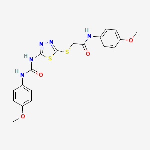 molecular formula C19H19N5O4S2 B2567159 N-(4-methoxyphenyl)-2-[(5-{[(4-methoxyphenyl)carbamoyl]amino}-1,3,4-thiadiazol-2-yl)sulfanyl]acetamide CAS No. 946290-15-9
