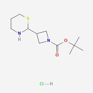 molecular formula C12H23ClN2O2S B2567289 Tert-butyl 3-(1,3-thiazinan-2-yl)azetidine-1-carboxylate;hydrochloride CAS No. 2445786-93-4