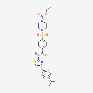 molecular formula C26H30N4O5S2 B2567322 Ethyl 4-((4-((4-(4-isopropylphenyl)thiazol-2-yl)carbamoyl)phenyl)sulfonyl)piperazine-1-carboxylate CAS No. 361174-33-6