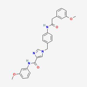 molecular formula C27H26N4O4 B2567356 N-(3-methoxyphenyl)-1-(4-(2-(3-methoxyphenyl)acetamido)benzyl)-1H-imidazole-4-carboxamide CAS No. 1251676-59-1
