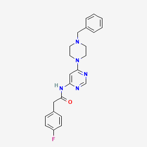molecular formula C23H24FN5O B2567362 N-[6-(4-benzylpiperazin-1-yl)pyrimidin-4-yl]-2-(4-fluorophenyl)acetamide CAS No. 1396686-63-7