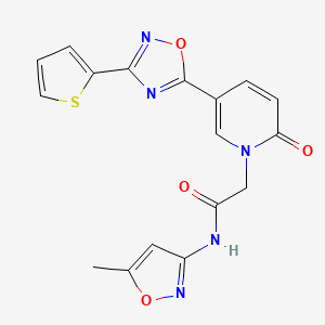 molecular formula C17H13N5O4S B2567451 N-(5-methyl-1,2-oxazol-3-yl)-2-{2-oxo-5-[3-(thiophen-2-yl)-1,2,4-oxadiazol-5-yl]-1,2-dihydropyridin-1-yl}acetamide CAS No. 1396758-17-0