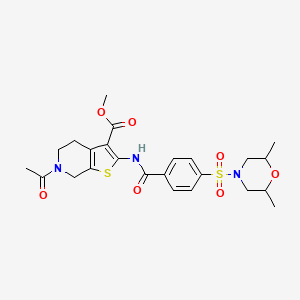 molecular formula C24H29N3O7S2 B2567457 Methyl 6-acetyl-2-(4-((2,6-dimethylmorpholino)sulfonyl)benzamido)-4,5,6,7-tetrahydrothieno[2,3-c]pyridine-3-carboxylate CAS No. 449769-15-7