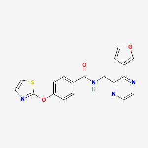molecular formula C19H14N4O3S B2567510 N-((3-(furan-3-yl)pyrazin-2-yl)methyl)-4-(thiazol-2-yloxy)benzamide CAS No. 2034236-83-2