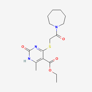 molecular formula C16H23N3O4S B2567535 ethyl 4-{[2-(azepan-1-yl)-2-oxoethyl]sulfanyl}-6-methyl-2-oxo-1,2-dihydropyrimidine-5-carboxylate CAS No. 946332-57-6