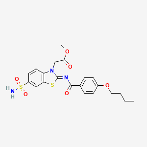 molecular formula C21H23N3O6S2 B2567563 methyl 2-[(2Z)-2-[(4-butoxybenzoyl)imino]-6-sulfamoyl-2,3-dihydro-1,3-benzothiazol-3-yl]acetate CAS No. 887206-42-0