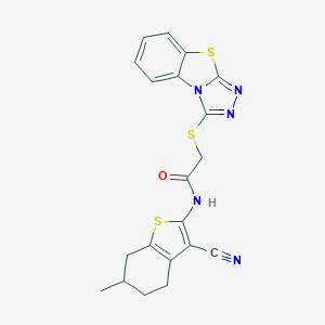 molecular formula C20H17N5OS3 B256763 N-(3-cyano-6-methyl-4,5,6,7-tetrahydro-1-benzothien-2-yl)-2-([1,2,4]triazolo[3,4-b][1,3]benzothiazol-3-ylsulfanyl)acetamide 