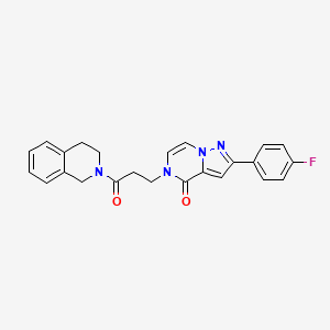 molecular formula C24H21FN4O2 B2567631 5-[3-(3,4-dihydroisoquinolin-2(1H)-yl)-3-oxopropyl]-2-(4-fluorophenyl)pyrazolo[1,5-a]pyrazin-4(5H)-one CAS No. 1326912-75-7