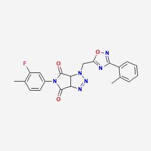 molecular formula C21H17FN6O3 B2567762 5-(3-fluoro-4-methylphenyl)-1-{[3-(2-methylphenyl)-1,2,4-oxadiazol-5-yl]methyl}-1H,3aH,4H,5H,6H,6aH-pyrrolo[3,4-d][1,2,3]triazole-4,6-dione CAS No. 1170796-51-6