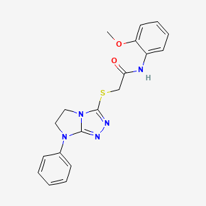molecular formula C19H19N5O2S B2567828 N-(2-methoxyphenyl)-2-((7-phenyl-6,7-dihydro-5H-imidazo[2,1-c][1,2,4]triazol-3-yl)thio)acetamide CAS No. 921514-50-3
