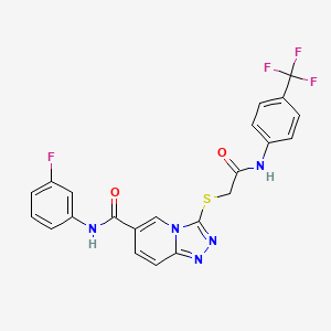 molecular formula C22H15F4N5O2S B2567917 N-(3-fluorophenyl)-3-[({[4-(trifluoromethyl)phenyl]carbamoyl}methyl)sulfanyl]-[1,2,4]triazolo[4,3-a]pyridine-6-carboxamide CAS No. 1115890-26-0