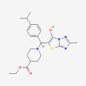 Ethyl 1-((6-hydroxy-2-methylthiazolo[3,2-b][1,2,4]triazol-5-yl)(4-isopropylphenyl)methyl)piperidine-4-carboxylate