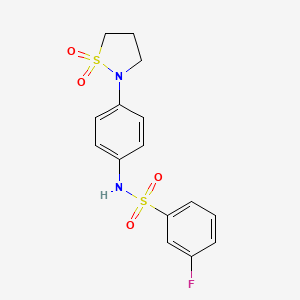 molecular formula C15H15FN2O4S2 B2567921 N-[4-(1,1-dioxo-1lambda6,2-thiazolidin-2-yl)phenyl]-3-fluorobenzene-1-sulfonamide CAS No. 941931-73-3