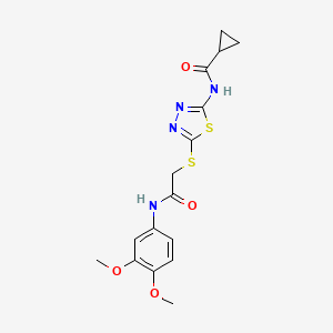 molecular formula C16H18N4O4S2 B2567928 N-[5-({[(3,4-dimethoxyphenyl)carbamoyl]methyl}sulfanyl)-1,3,4-thiadiazol-2-yl]cyclopropanecarboxamide CAS No. 893331-15-2