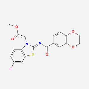 molecular formula C19H15FN2O5S B2567944 (Z)-methyl 2-(2-((2,3-dihydrobenzo[b][1,4]dioxine-6-carbonyl)imino)-6-fluorobenzo[d]thiazol-3(2H)-yl)acetate CAS No. 897734-18-8