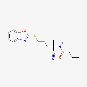 molecular formula C17H21N3O2S B2567945 N-[4-(1,3-benzoxazol-2-ylsulfanyl)-1-cyano-1-methylbutyl]butanamide CAS No. 1333810-62-0