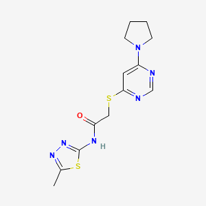 molecular formula C13H16N6OS2 B2567951 N-(5-methyl-1,3,4-thiadiazol-2-yl)-2-((6-(pyrrolidin-1-yl)pyrimidin-4-yl)thio)acetamide CAS No. 1172476-42-4