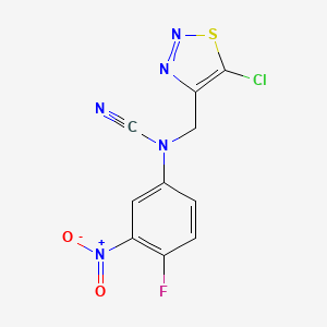 molecular formula C10H5ClFN5O2S B2567960 N-[(5-chloro-1,2,3-thiadiazol-4-yl)methyl]-N-cyano-4-fluoro-3-nitroaniline CAS No. 1427747-16-7