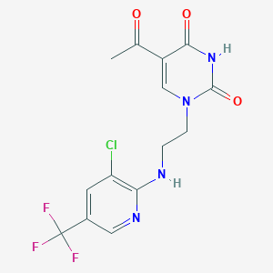 molecular formula C14H12ClF3N4O3 B2567963 5-acetyl-1-(2-{[3-chloro-5-(trifluoromethyl)-2-pyridinyl]amino}ethyl)-2,4(1H,3H)-pyrimidinedione CAS No. 338399-27-2