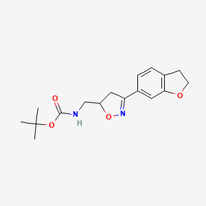 molecular formula C17H22N2O4 B2567970 tert-butyl N-{[3-(2,3-dihydro-1-benzofuran-6-yl)-4,5-dihydro-1,2-oxazol-5-yl]methyl}carbamate CAS No. 1803593-10-3