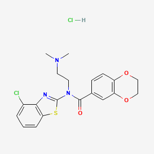molecular formula C20H21Cl2N3O3S B2567971 N-(4-CHLORO-1,3-BENZOTHIAZOL-2-YL)-N-[2-(DIMETHYLAMINO)ETHYL]-2,3-DIHYDRO-1,4-BENZODIOXINE-6-CARBOXAMIDE HYDROCHLORIDE CAS No. 1177659-98-1