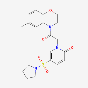 molecular formula C20H23N3O5S B2567974 1-[2-(6-methyl-3,4-dihydro-2H-1,4-benzoxazin-4-yl)-2-oxoethyl]-5-(pyrrolidine-1-sulfonyl)-1,2-dihydropyridin-2-one CAS No. 1251676-31-9