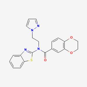 molecular formula C21H18N4O3S B2567987 N-(1,3-benzothiazol-2-yl)-N-[2-(1H-pyrazol-1-yl)ethyl]-2,3-dihydro-1,4-benzodioxine-6-carboxamide CAS No. 1171800-85-3